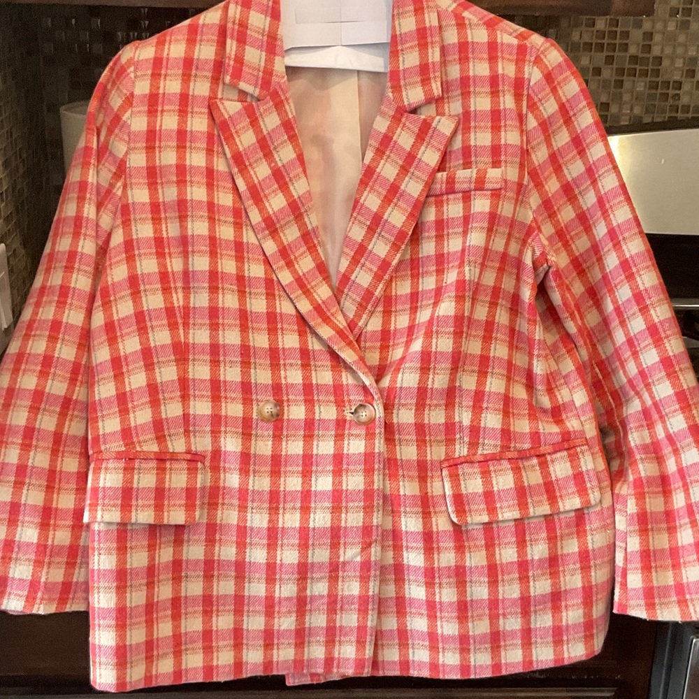 Stylish Pink Plaid Women's Blazer